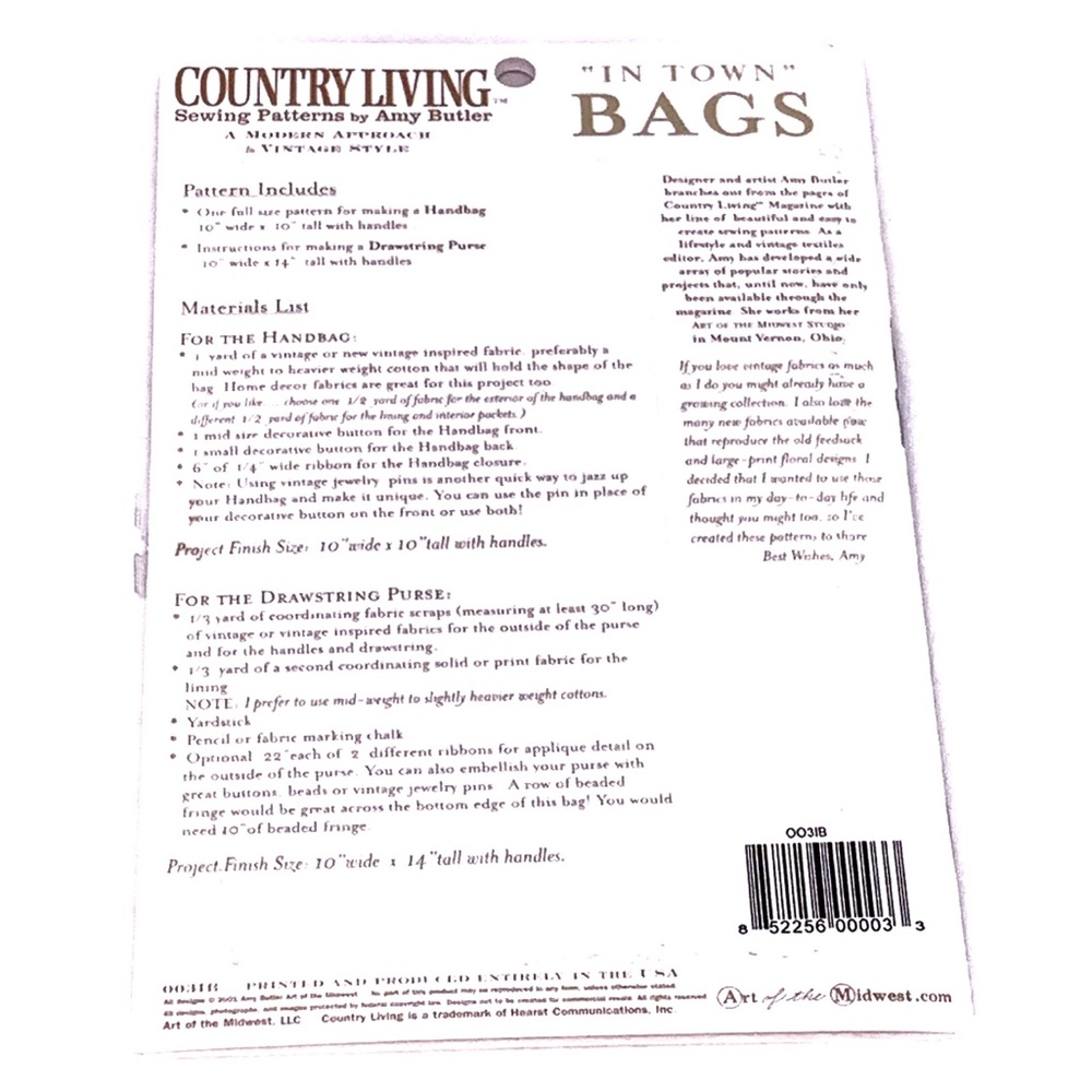 Amy Butler Country Living “In Town” Bags Pattern - Picture 2 of 2